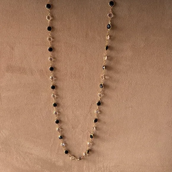 Vintage Swarovski Black and Clear Crystal Bezel Necklace - Picture 3 of 4